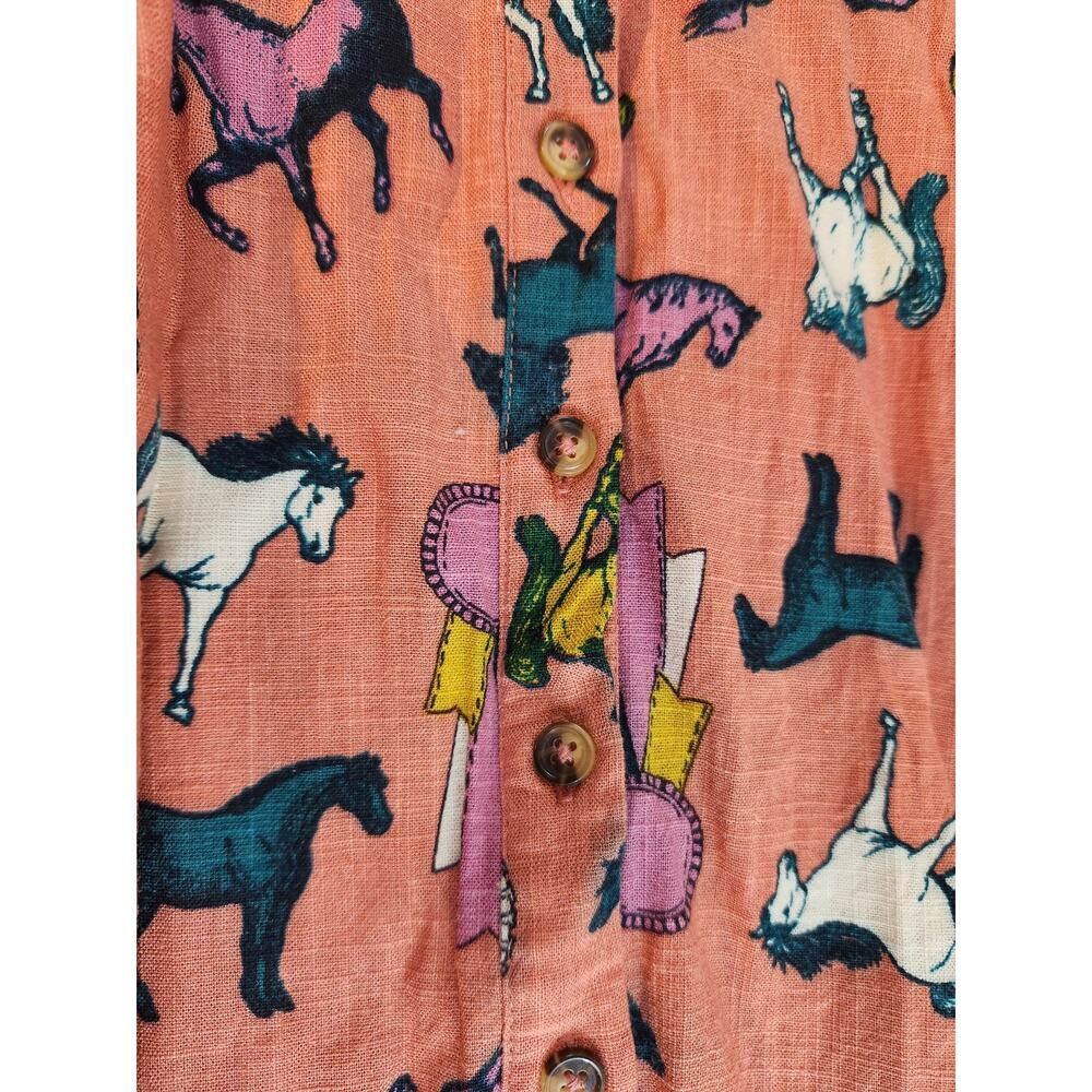 Modcloth sz 1X Horse ribbon shirt dress Linen blend lined pockets button up - Picture 7 of 16